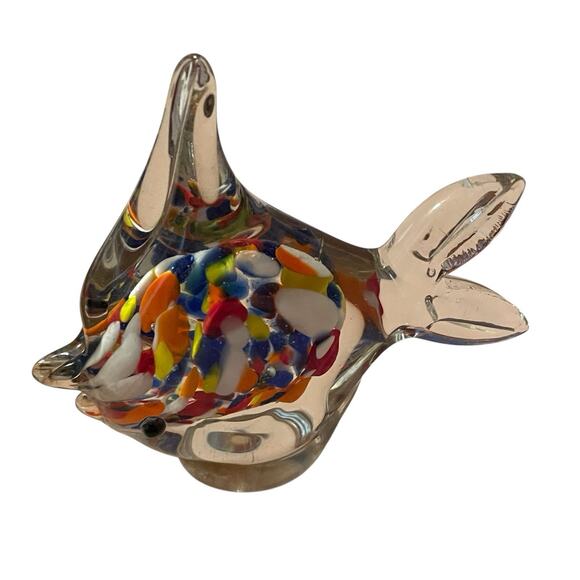 Vtg Art Glass Fish Paperweight Figurine Spotted Multi Color NANCO - 5”t 5.5”w - Picture 5 of 13